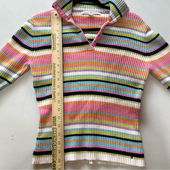 Vintage Y2K 90s Tommy Hilfiger Ribbed Stripe Pullover Sweater Top Large Pink - Picture 6 of 6